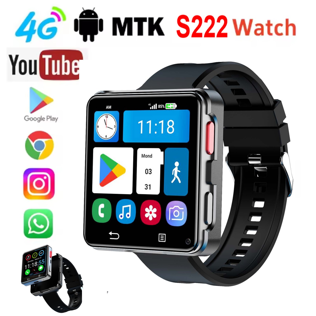 Smartwatch Watches Smart - Montre connectée S222 4G avec carte
