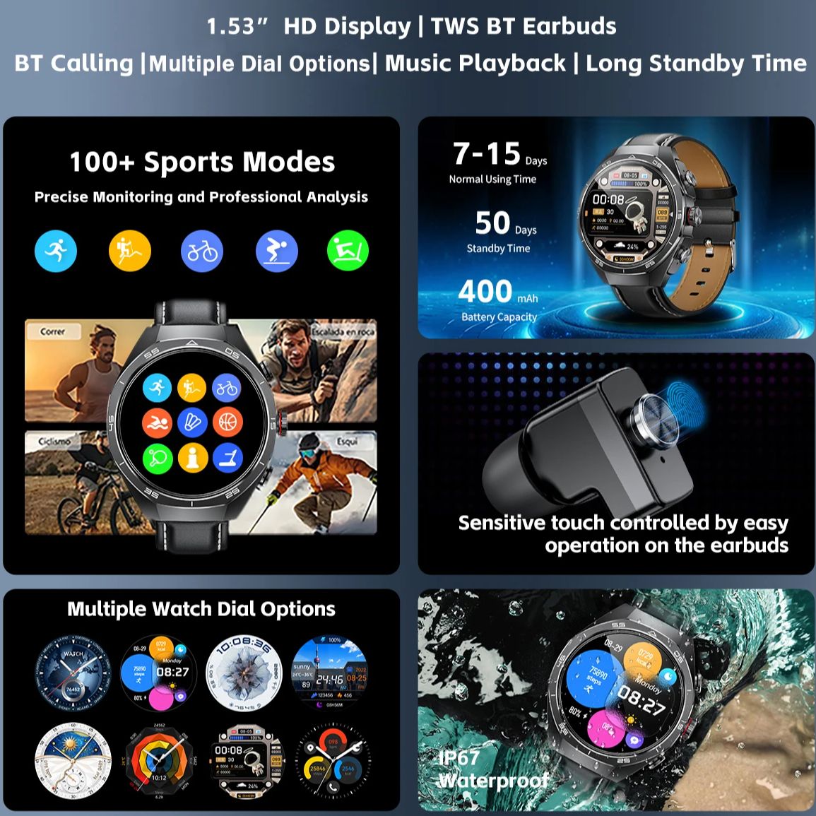 NFC casque montre intelligente - Smartwatch Health Watches For Men avis et prix